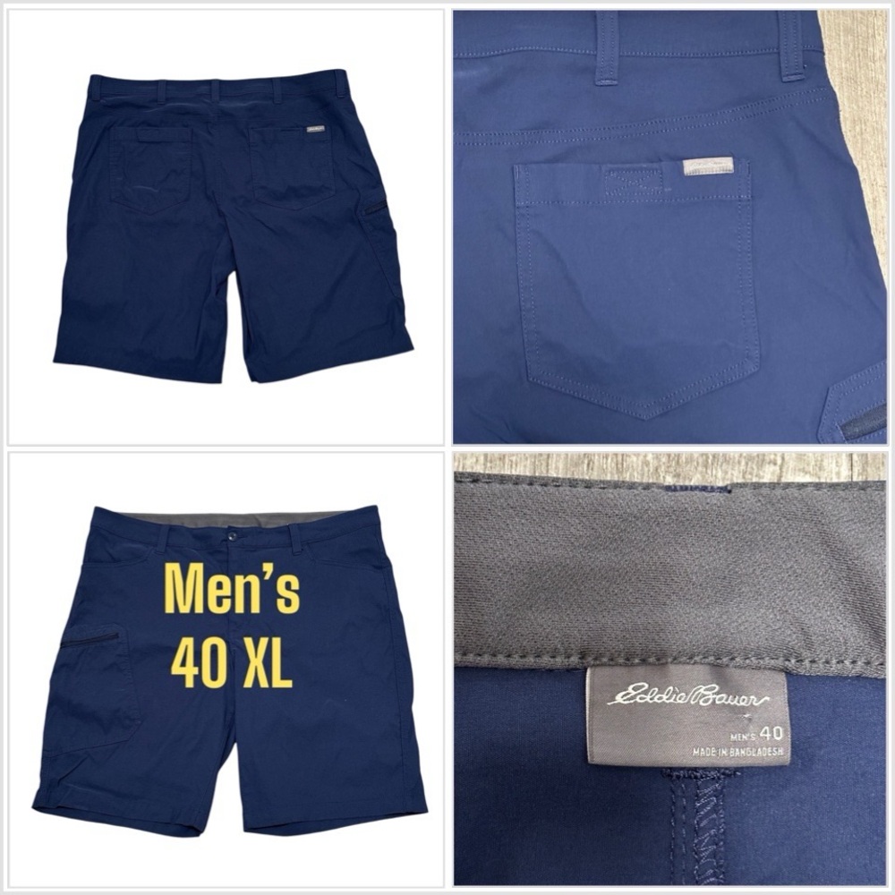 Men's Eddie Bauer 40 XL Chino Khakis Shorts Cargo Navy Blue Durable Stretch
